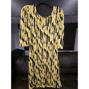 The Pyramid Collection Yellow Black Abstract Print Tunic Dress V-Neck Pockets S
